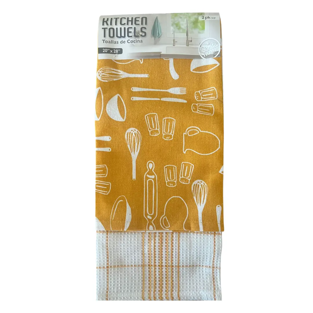 Kitchen Towels, Trendy Style, 100% Cotton Dish Towels Mitered Corners, (Size: 20X30 Inch), Highly Absorbent Bar Towels & Tea Towels - (pack of 2)
