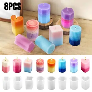 8pcs Set of Cylindrical Candle Molds, Cylinder/Hexagon/Octagonal/Heart/Flower/Square Shapes Design, Candle Making, Great for Table Crafts, Party, Wedding, Desktop, Home Decor