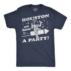 Mens Funny T Shirts Houston We Have A Party Sarcastic Fourth Of July Space Graphic Novelty Tee for Men Mens Funny T Shirts Cool Vintage Fashion T-Shirt Gift Classic Menswear Patriotic Apparel for Men Funny Navy -