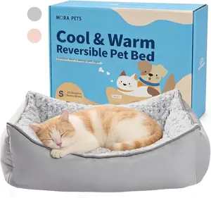Mora Pets 2-in-1 Cooling & Warming Pet Bed, Washable Calming Cat Bed for Indoor Cats, Rectangle Fluffy Dog Bed for Small Medium Dogs & Puppies, Anti-Slip Bottom
