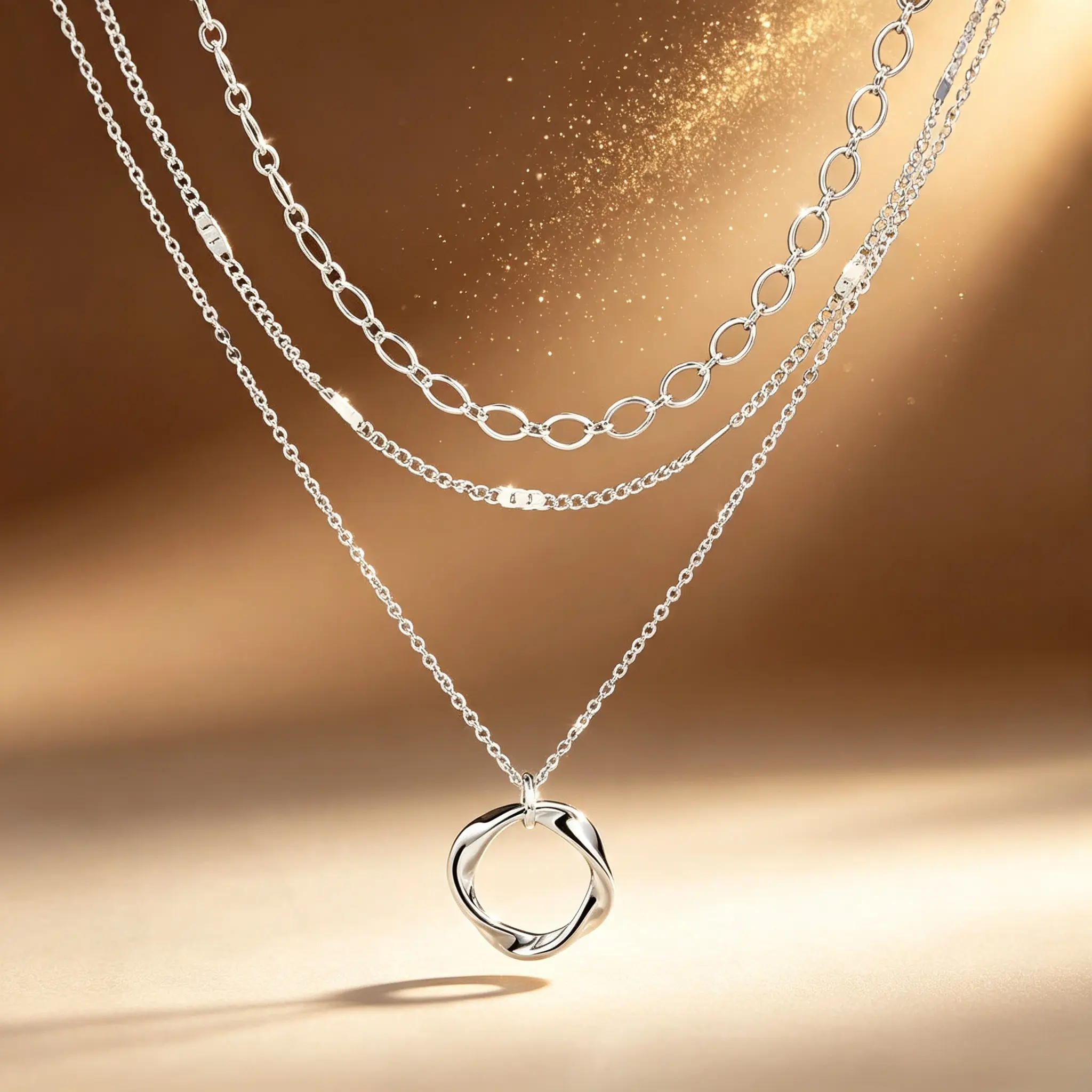 925 Sterling Silver Layered Necklace Fashion Circular Pendant Timeless Jewelry For Party Vacation Daily Wear Holiday Gift