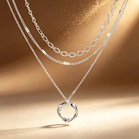 925 Sterling Silver Layered Stacking Necklace, Cute Circular Pendant Unisex Timeless Jewelry, Ideal for Party, Daily Wear Holiday Gift,sohochic
