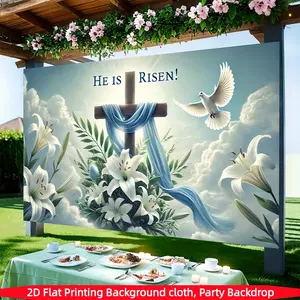 Easter Background Banner, Decorative Banner, Party Decorations Banners, Photo Backdrops, Polyester Fabric Cross Dove Floral Design, Easter Party Decoration, Religious Gathering Spring Decor