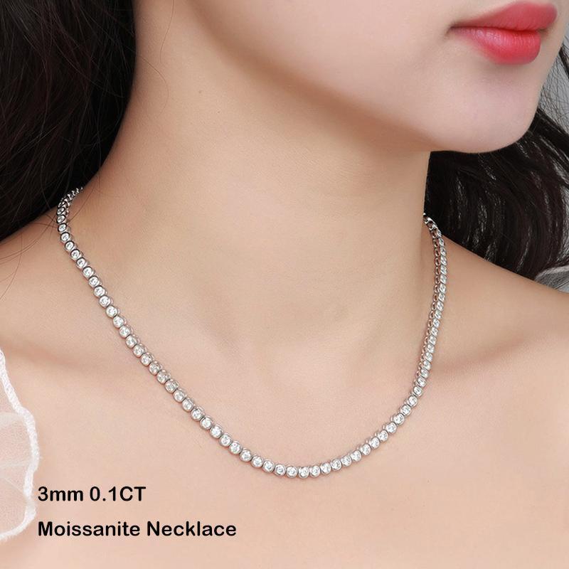 EWYA Sparkling 2/3mm Full Moissanite Tennis Bracelet for Women Party S925 Silver Plated 18K Pass Diamond Test Bezel Bracelets