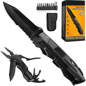 Pocket Knife Multitool – 15-in-1 Folding Knife with Pliers, Screwdrivers & Bottle Opener – Multitool Knife with Safety Lock & Nylon Sheath for Camping, Hiking, Survival, EDC & Gifts for Men