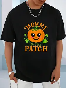 100% Cotton Unisex Mommy Pumpkin of the Patch Matching Family Set Mom Halloween T-Shirt， men's autumn short-sleeved shirt, featuring maple leaf and Thanksgiving Halloween prints
