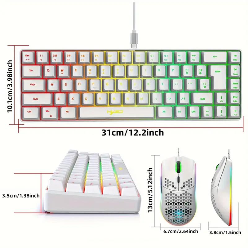 Gaming Keyboard and Mouse Combo - Compact 68-Key Mini Wired Rainbow Keyboard with RGB Backlit, Ergonomic Design, Optical Mouse for PS4, Xbox, PC, Laptop, Mac - Durable ABS Material, No Battery Needed, Gaming Keyboard and Mouse, Laptop Accessory