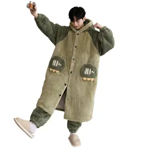 Men's Autumn and Winter Pajamas, Thickened Coral Fleece Sleepwear, Winter Men's and Teenagers' Dinosaur Homewear Set