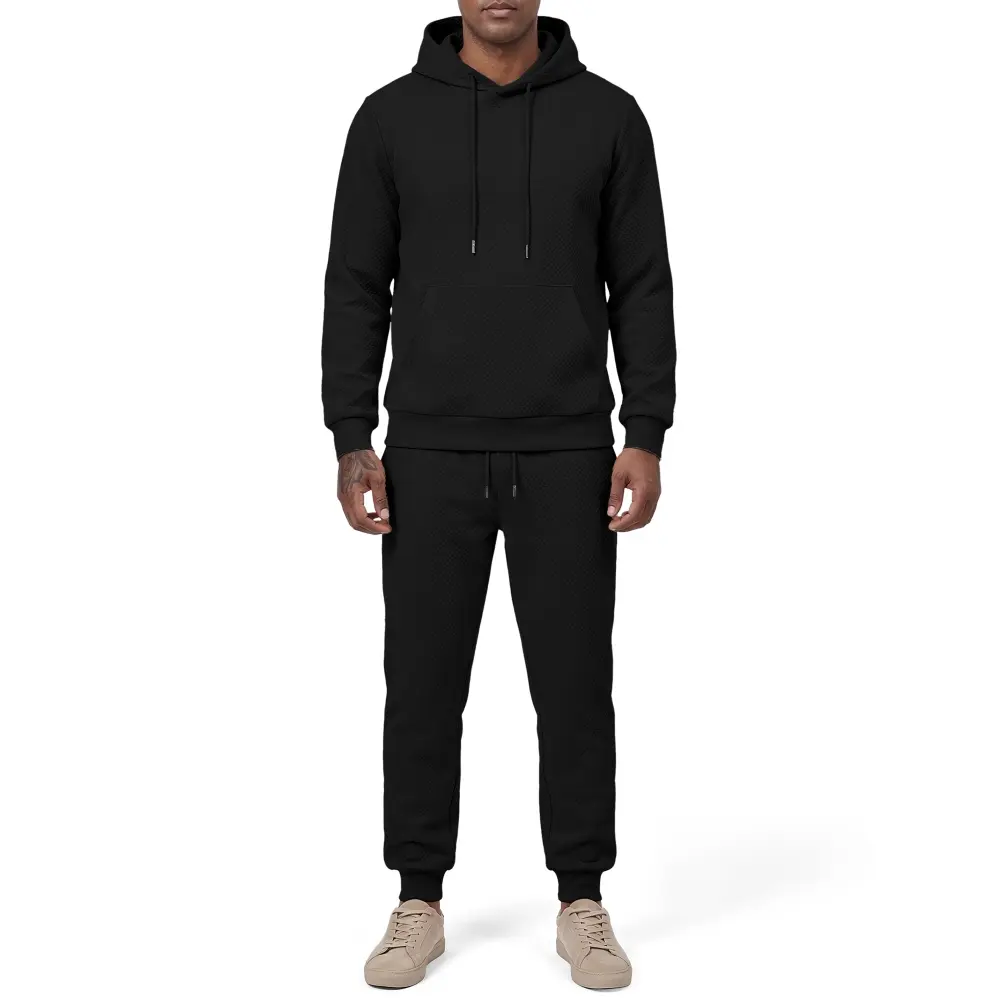 JMIERR Men Waffle Textured Hoodie Tracksuit 2 Piece Outfit, Drawstring Hooded Sweatshirt & Jogger Sweatpants, Soft Casual Matching Set For Fall Winter Daily Wear