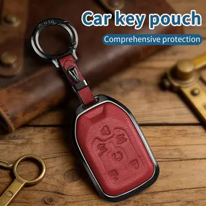 For Chevrolet Key Fob Cover with keychian,genuine leather Protection Key Case Compatible with GMC Silverado Suburban Tahoe Acadia Sierra Terrain Yukon