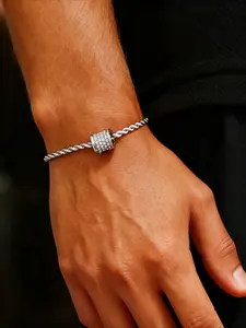 1-piece Set of Luxurious Silver Stainless Steel Sparkling Cubic Zirconia Bucket Bracelet, Suitable for Men's Daily and Party Wear, Cuban Chain Bracelet