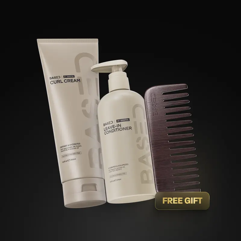 BASED Hair Styling Bundle: Curly Duo | Curl Cream + Leave-In Conditioner | Free Dark Wooden Comb