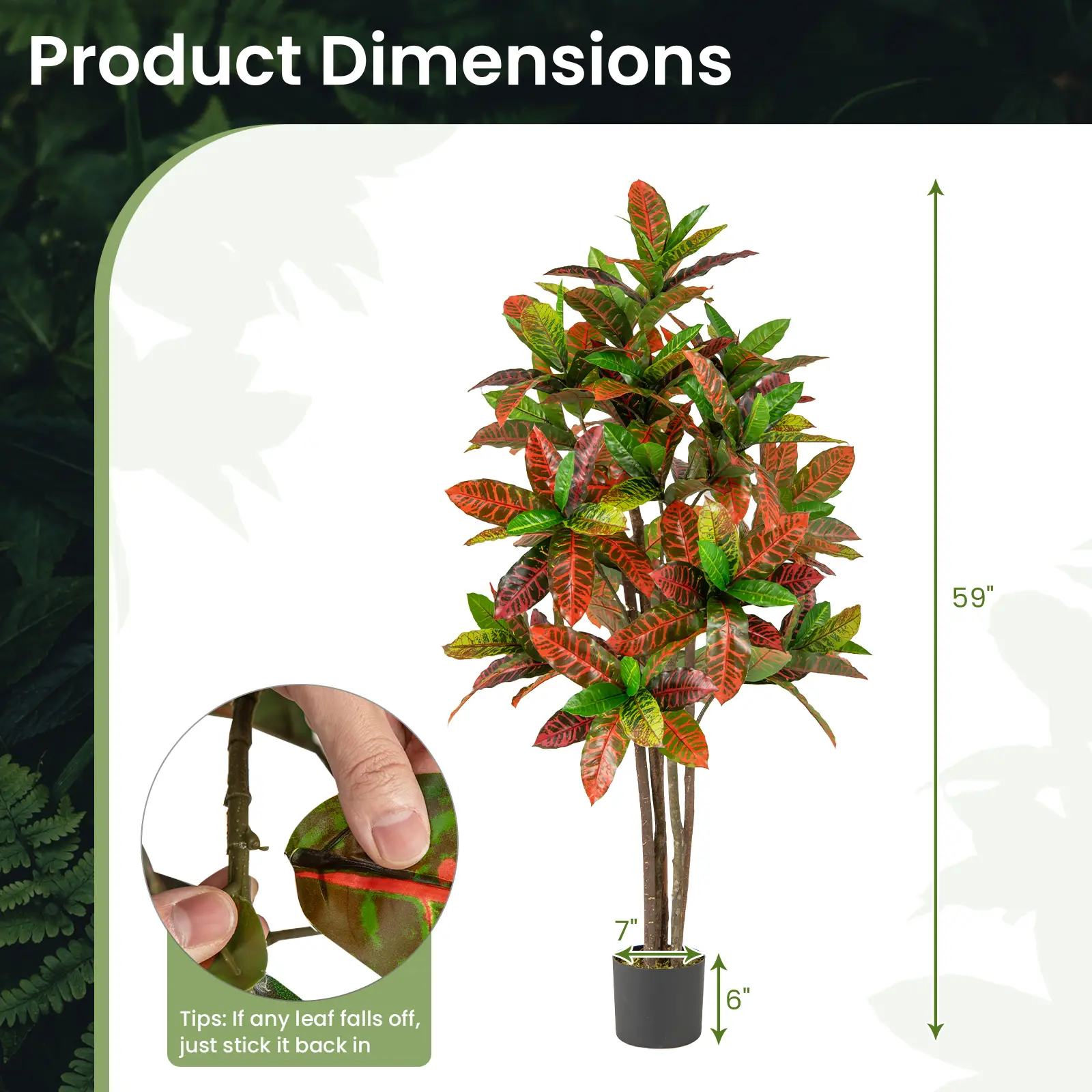 COSTWAY - 5 FT Tall Artificial Croton Plant with Gradient Leaves and Nursery Pot-1 Pack