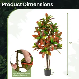 COSTWAY - 5 FT Tall Artificial Croton Plant with Gradient Leaves and Nursery Pot-1 Pack