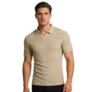 Breathable Towel Jacquard Men'S Striped Polo Shirt Summer Casual Short Sleeve Top