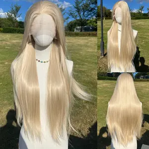 SMILCO 22'' Blonde Straight Long MiddlePart Hair For Women Dairy Style Synthetic Lace Wig SM9021B SM010