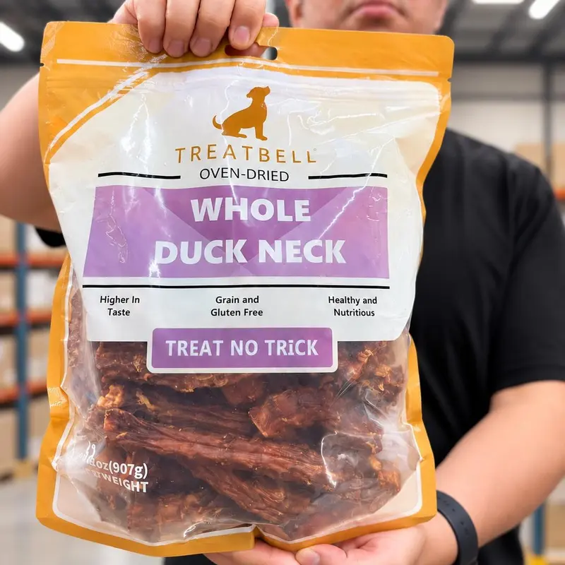 TREATBELL 2LB Oven-Dried Duck Neck Dog Chew Sticks - All Natural Single Ingredient, High Protein Treats, Low-Fat, Gluten-Free, Collagen & Glucosamine Rich, Firm & Crunchy Daily Chew for All Ages, Clean High-Value Joint & Dental Support Snack