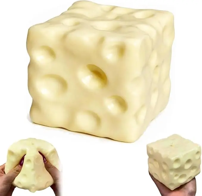 Squeezeluck Premium TPR Cheese-Shaped Fidget Toy - 7x7x7 cm Cheese Squishy Stress Ball with Quick Rebound, Sensory Cube for Creative Play, Oddly Satisfying Toy for Kids & Adults, 7 X 7 X 7 Cm