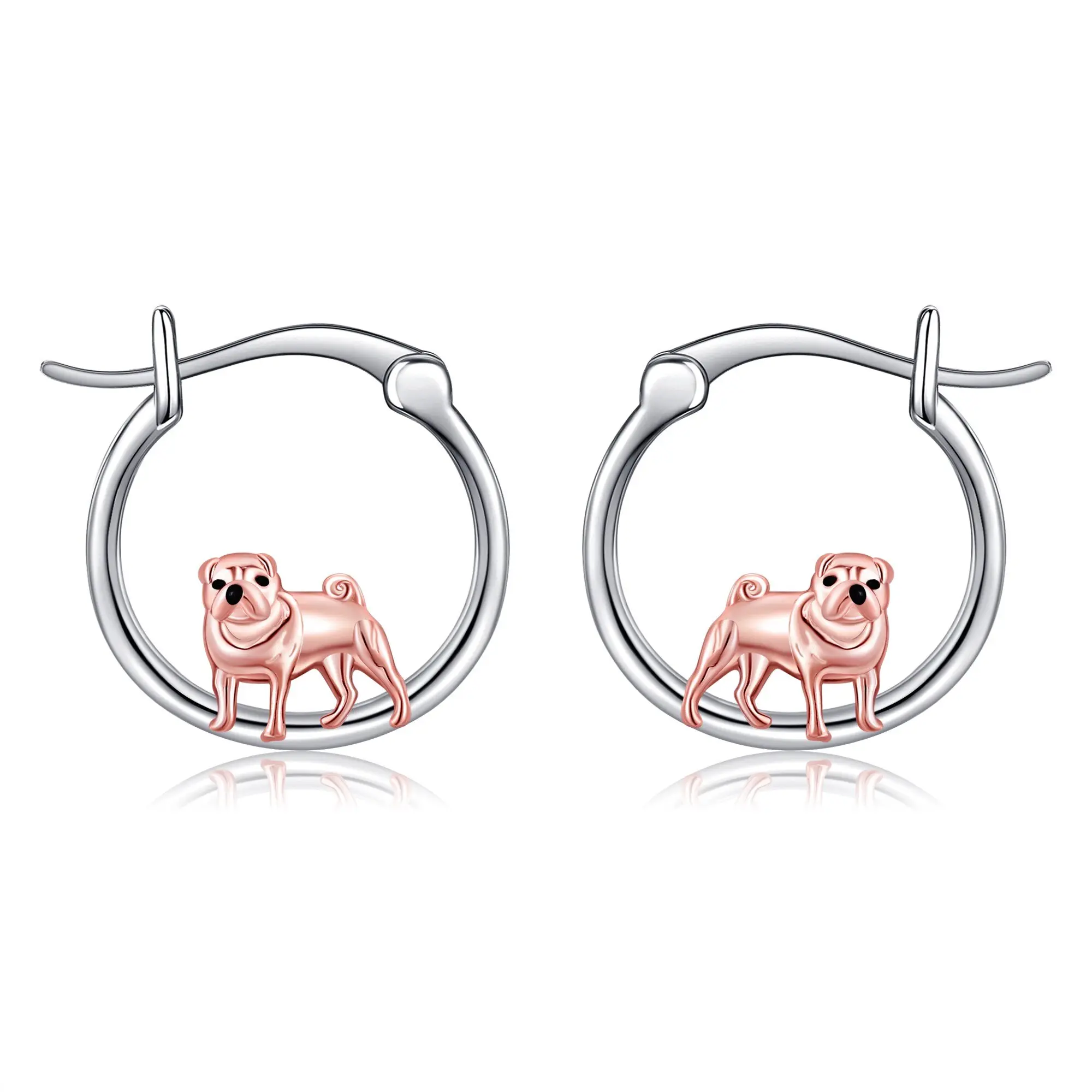925 Sterling Silver Minimalist Hoop Pug Earrings, Non-natural Crystal Jewelry Accessories