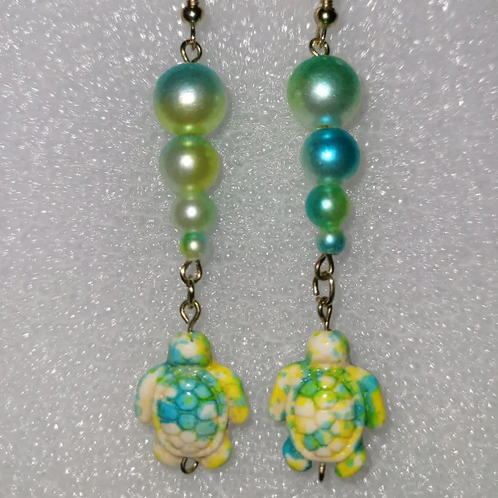 Tie Dye Turtle Earrings with Colorful Beads and Charm Design Tie-Dye Style Accessories