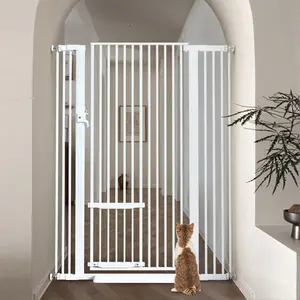 55.1" Extra Tall Pet Gate, 29.5-40.6" Extra Wide Cat Gate, With Adjustable Cat Door, Pressure Mounted Easy Walk Through Pet Gate with Door for Stairs, Doorways, Kitchen, Pet Gate, White
