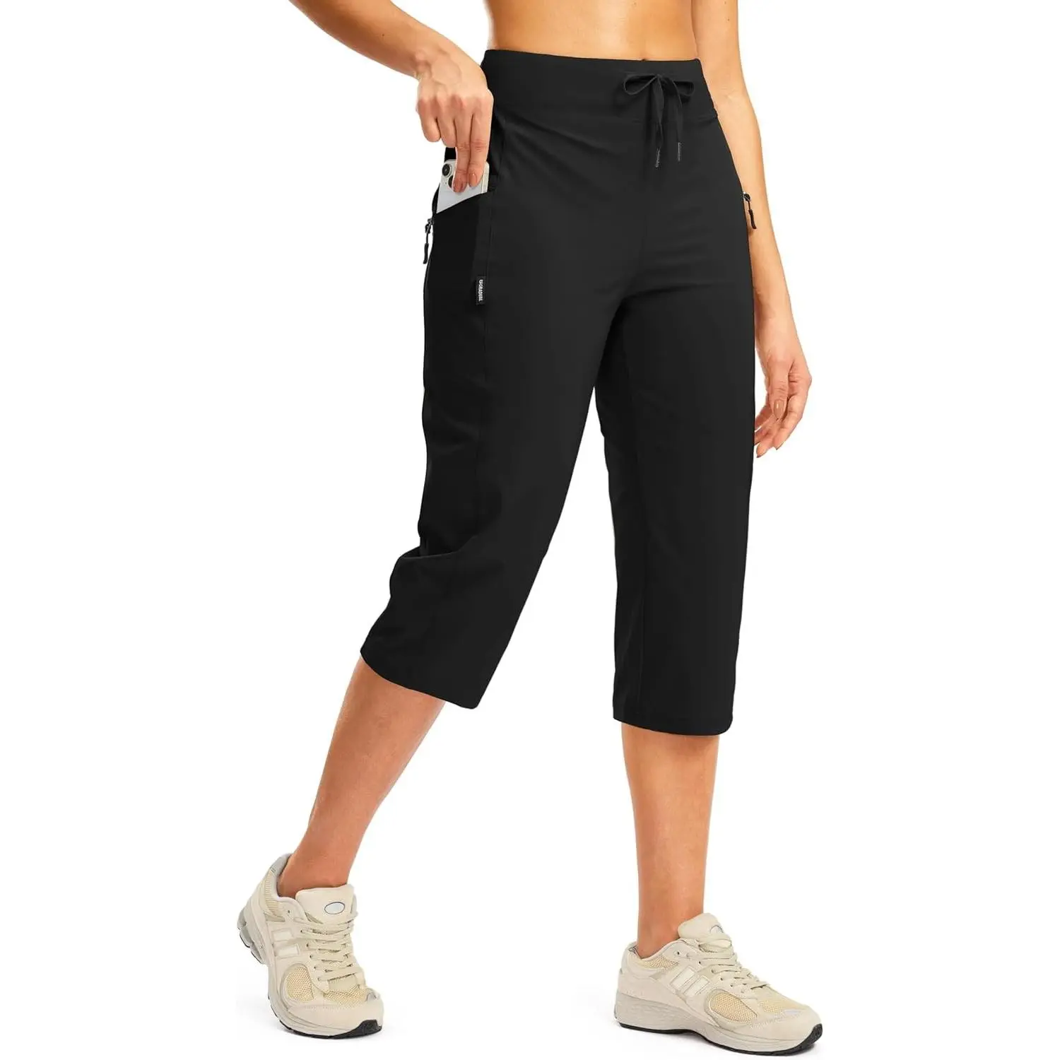 Women's Capri Pants with 3 Zipper Pockets Lightweight Quick Dry Hiking Travel Capris Pants for Women Casual Summer