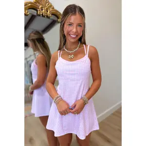 Double Layered Gingham Athletic Dress Pink
