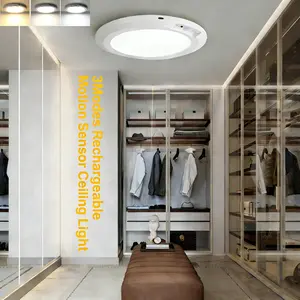 3 Adjustment Color Rechagreable Motion Sensor Ceiling Light with Remote, USB Charging, Magnetic Installation, Suitable for Home Storage Room, Corridor, Garage Secnes, Closet, Shower, Stairs, Shed, Hallway, Porch, Patio Indoor Lighting Ambient Lighting