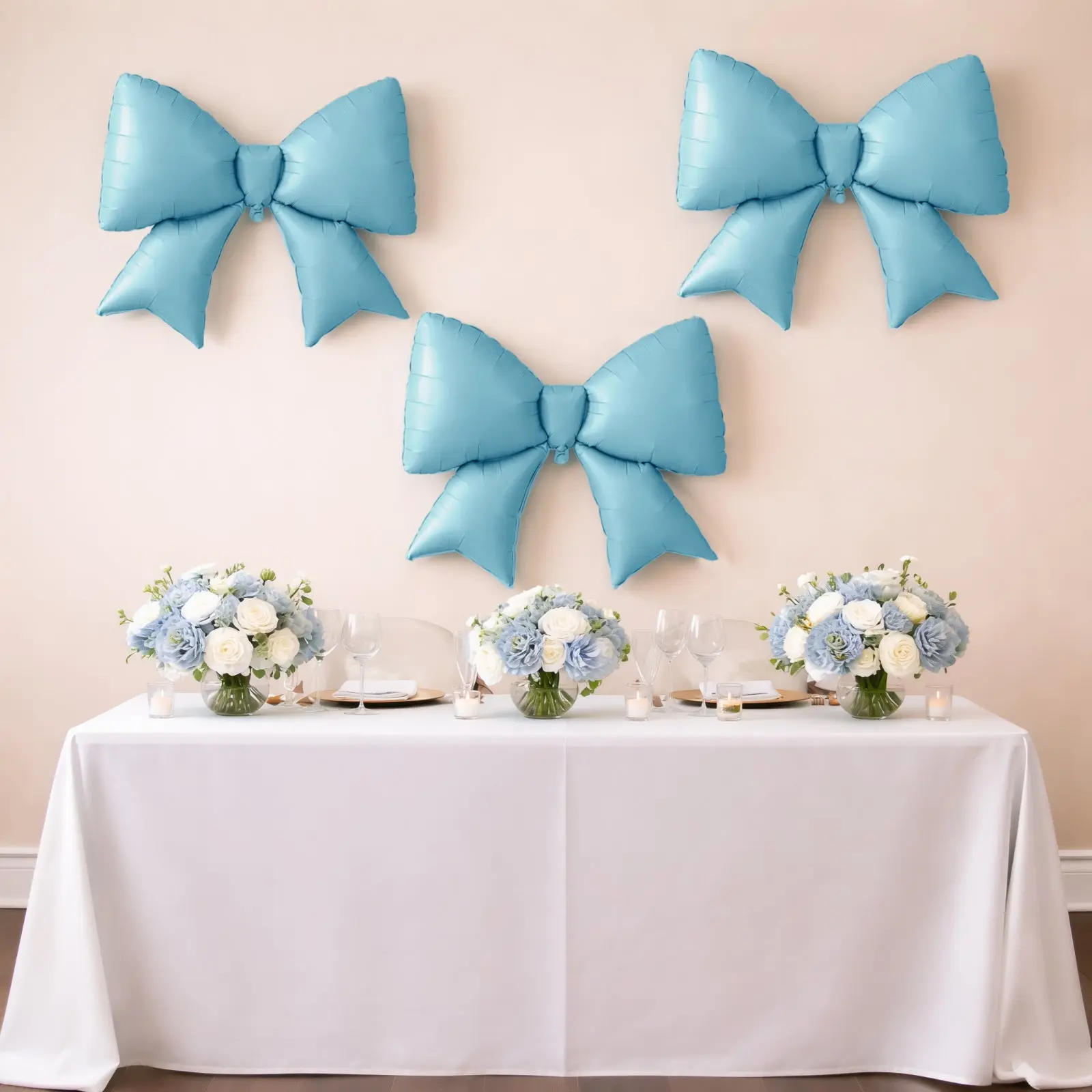 10-Pack Giant Decorative Foil Bow Balloons - Matte Light Blue 29in x 27in Inflated Balloons for Seasonal Celebrations, Baby Shower, Birthday Party Backdrop & Photo Booth Styling, Ball, Event