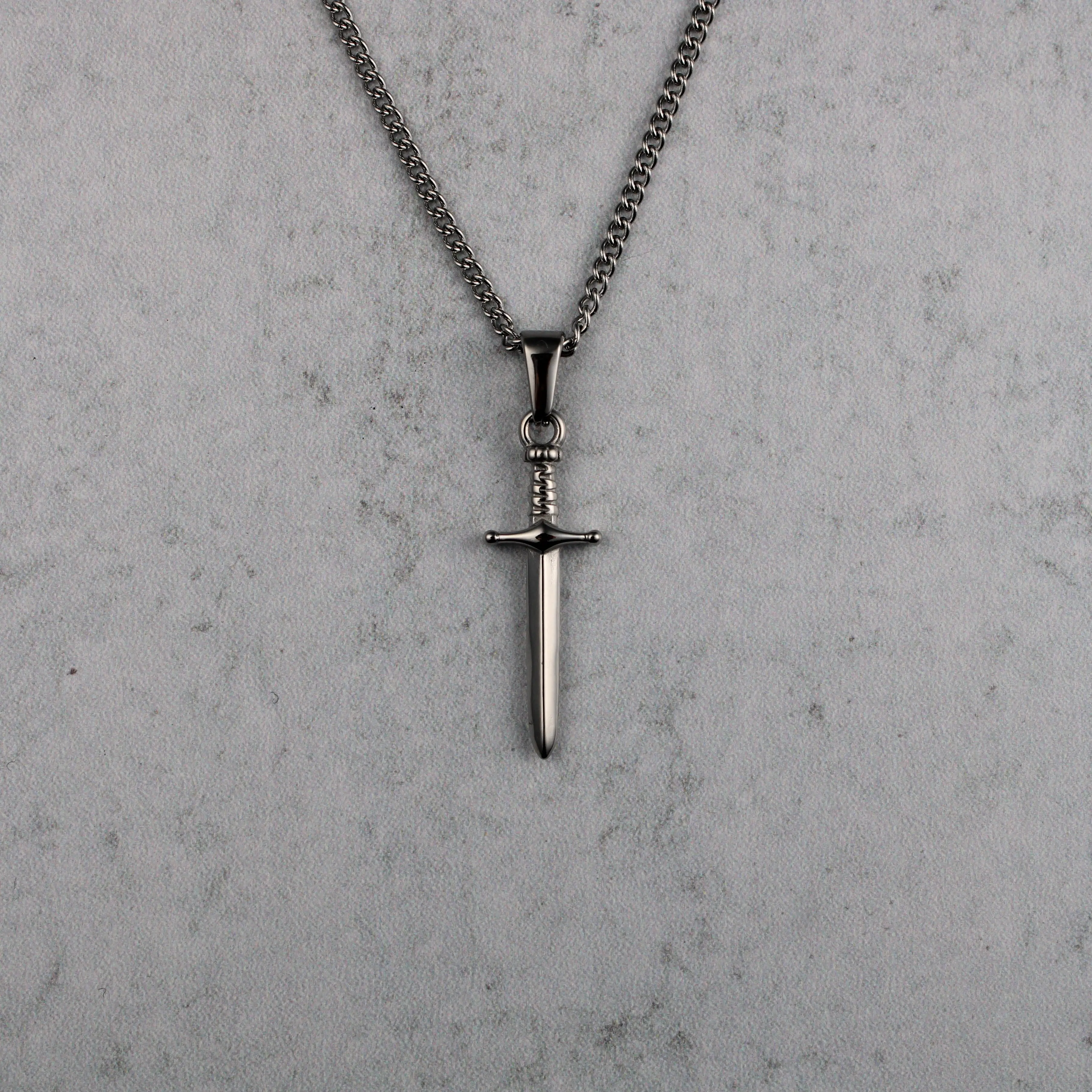 Silver Dagger Pendant Chain Necklace
