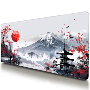 Large Japanese Gaming Mouse Pad, White and Red, Premium Non-Slip Anime Desk Pad for Office, Extended XL XXL Mouse Mat and Laptop Pad, Waterproof and Stiched Edges 31.5 x 15.7 in