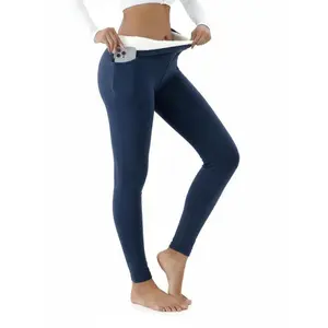 Thickened fleece-lined leggings with pockets for women, autumn and winter high-waist slim-fitting thermal pants, solid-color sports, fitness, yoga, and running long pants.Gift