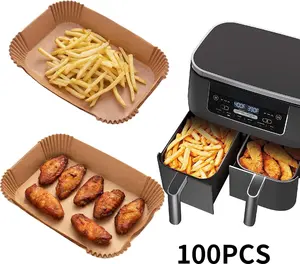 Disposable Food-Grade Non-Stick Natural Parchment Air Fryer Paper Liners, 100-Piece Medium 9x6 in Sheets for Kitchen Bakeware Baking Trays