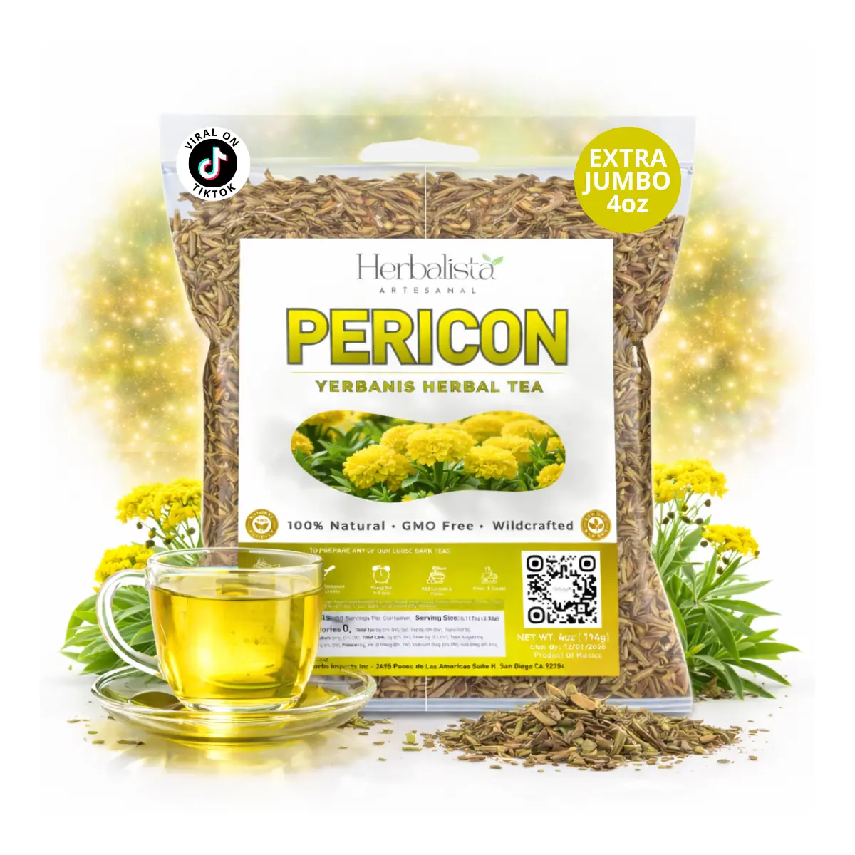 Herbalista - Pericón Herbal Tea (Mexican Marigold / Yerbanís) – Premium Loose Leaf Botanical Infusion – 4 oz (113 g) – 100% All Natural, Vegan, Raw, Caffeine-Free – Traditional Mexican Herbal Tea