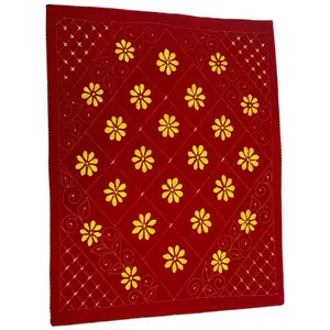 Lightweight Cotton 35/28 inch Blanket – Handmade Floral Embroidered Kantha Quilt (Double Layer Cotton fabric )