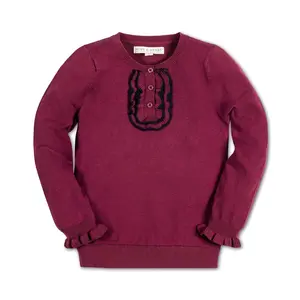 Hope & Henry Girls' Long Sleeve Ruffle Sweater Henley, Kids, XX-Small