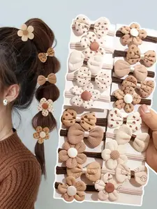 10 Fun Face & Flower Hair Ties, No Sew Elastic Hair Bands with Heart Bow Daisy Clips, Multicolor Ponytail Holders, Hand Washable, Elastic Hair Accessory