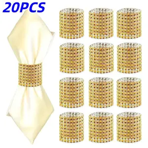 Elegant Rhinestone Napkin Rings Set, Plastic Napkin Holders for Weddings Parties Banquets, Reusable Decorative Accessories