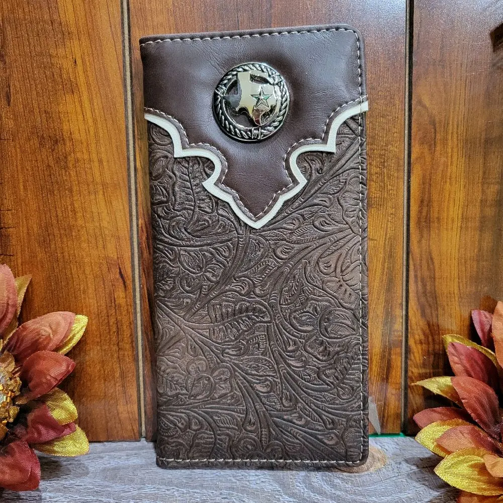 Texas Western wallet Cowboy wallet Texas style embossed look faux leather bifold wallet