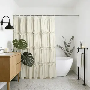 Elegant Solid Color Ruffled Shower Curtain, Vintage Fold Design, Perfect for Main Bathroom, Hotel, Salon, Bathrooms