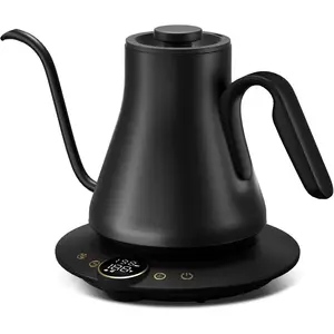 Waveports Gooseneck Electric Kettle with ±1 ℉     Temperature Control for Pour Over Coffee & Tea, Quick Heating, BPA-Free Stainless Steel, Built-in Brew Timer, 1500W/0.9L (Ebony Black)