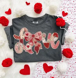 Comfort Colors Retro Love Patchwork T-shirt, Valentine Bow Gingham Heart Tee, Vintage Cute Retro Love T-Shirt