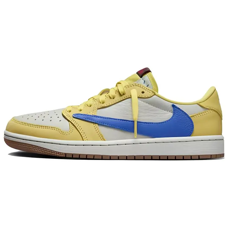 Women's Jordan 1 Retro Low OG SP Travis Scott Canary Low Top Casual Closed Trainers - New, Round Toe, Rubber Sole, Laces, All Seasons, Everyday, Style DZ4137-700, Canary Women's