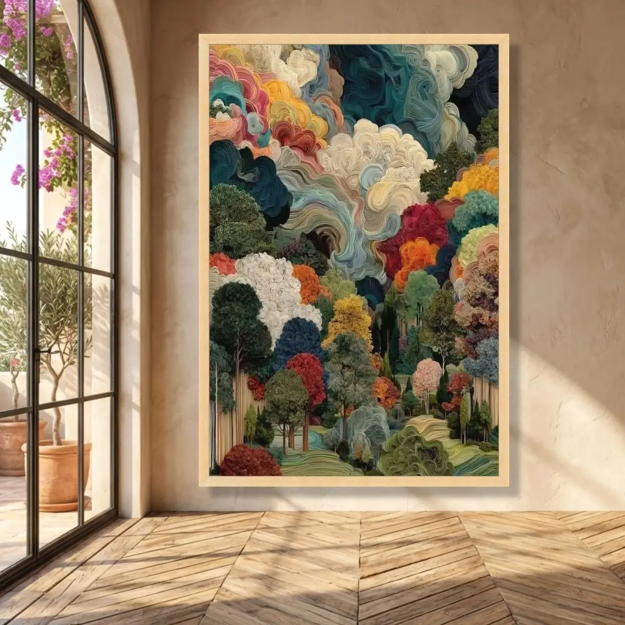 Abstract Swirl Forest Canvas Or Poster Art Print , Colorful Trees Wall Art, Modern Nature Landscape, Forest Scene| Frameless Poster M