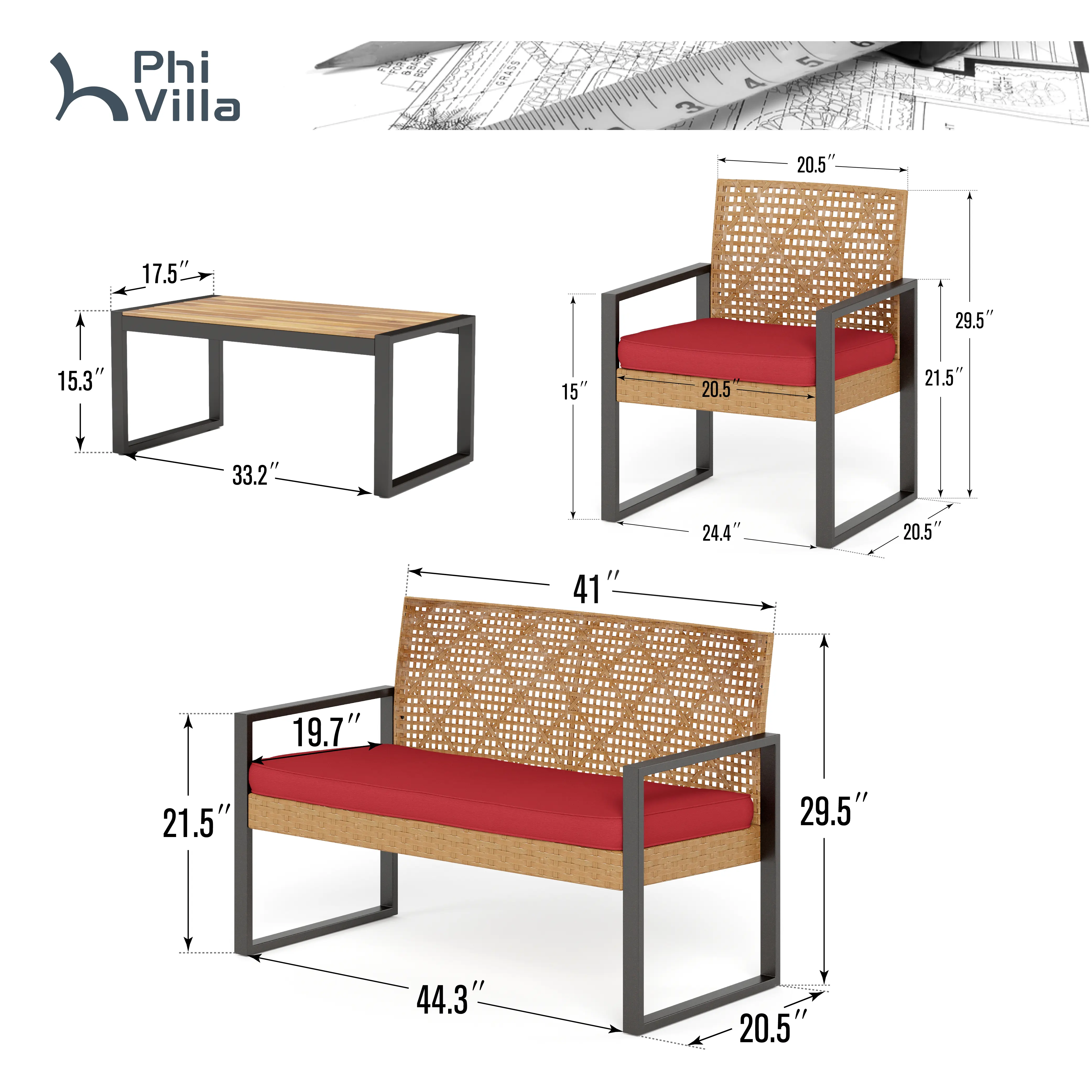 Yellow Rattan & Red Cushion 