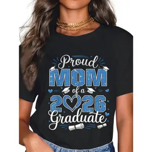 cotton gift T-shirt for mothers of 2026 graduates and mothers of 2026 senior students. Crew neck breathable top.