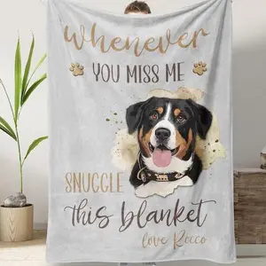 Custom Pet Picture Throw Blanket with Name Personalized Photo Keepsake Gift for Dog Owners, Personalized Dog Memorial Blanket