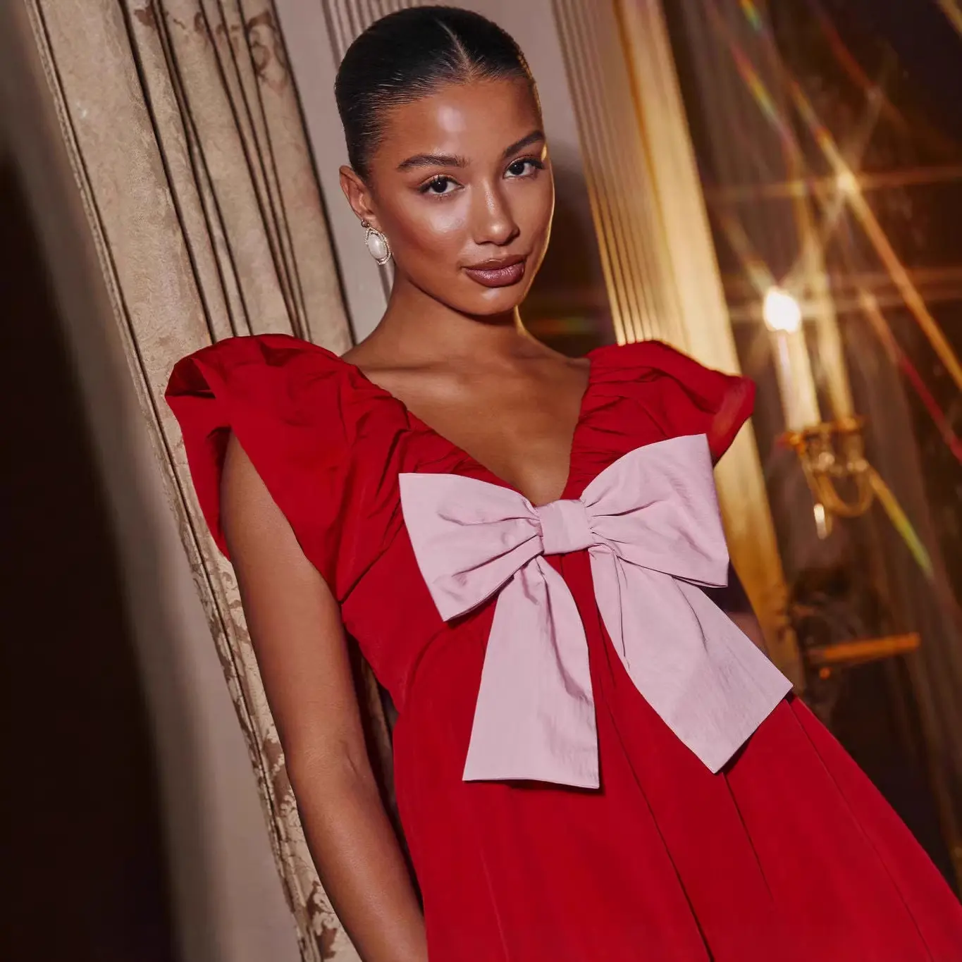 New V-neck Bowknot Dress for Women, Party Dress, Mini Dress for Valentine's Day