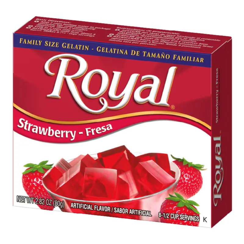 Royal Strawberry Gelatin Base Bulk Box - 12ct, 2.82oz Each, Fat-Free Sodium-Free Sweet Treat Snacks, Quick-Easy Prep Pantry Staple, Party Favor Supply, Ambient