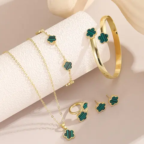 Mother's Day Gift Women's Elegant Flower Design Jewelry Set, Matching Jewelry Set, Fashion Pendant Necklace & Ring & Bangle & Bracelet & Stud Earrings, Trendy All-match & Exquisite Jewelry Set, Fashionable Jewelry Set for Birthday